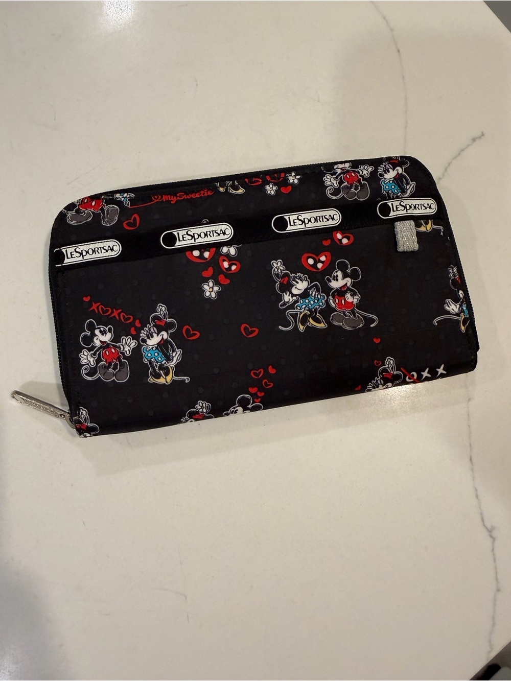 LeSportsac Black Mickey & Minnie Printed Zip-Around Wallet with Red Accents